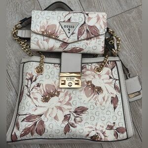Guess Floral Beige and Pink Shoulder Bag